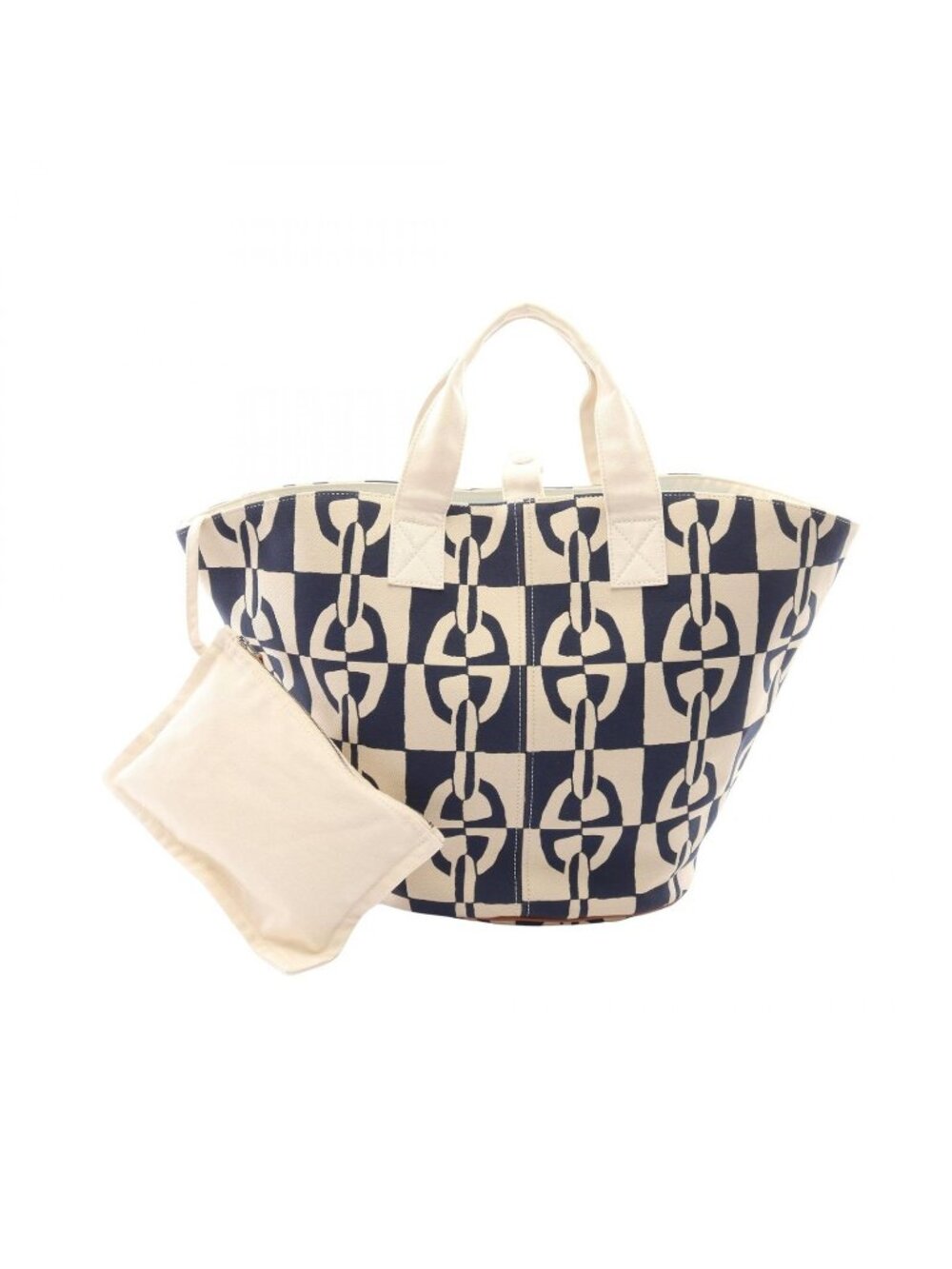 Hermes Tote Panier de Plage PM Chaine D'ancre Off White Navy Canvas